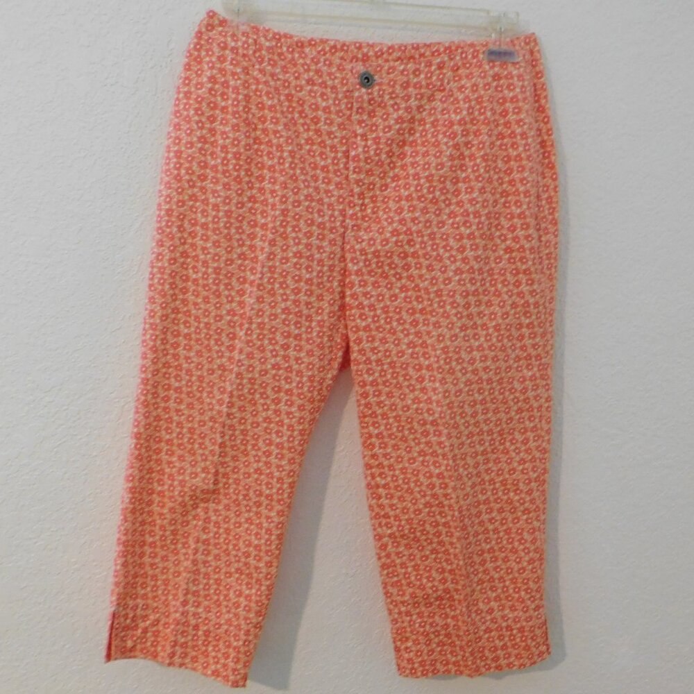 Liz Claiborne Pant Womens 6P Orange Summer Floral Flat Front Straight Leg Capris